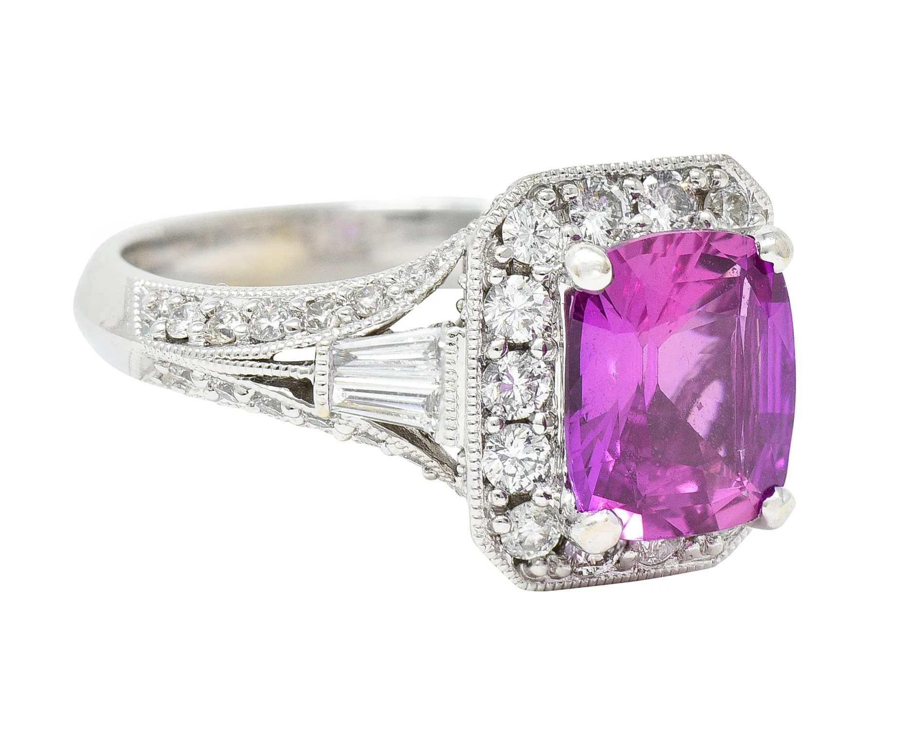 Contemporary 3.37 CTW Pink Sapphire Diamond 18 Karat White Gold Ring