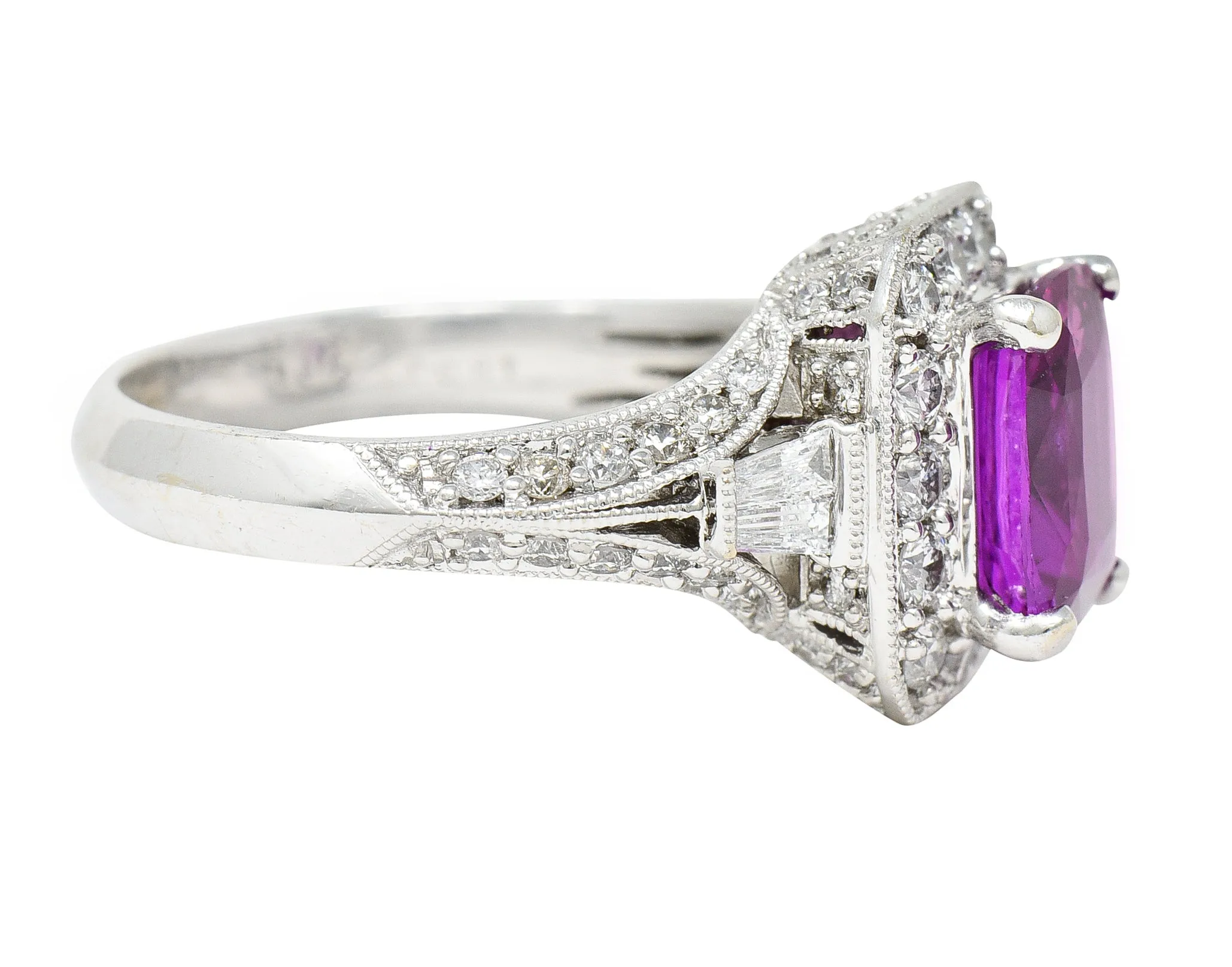 Contemporary 3.37 CTW Pink Sapphire Diamond 18 Karat White Gold Ring