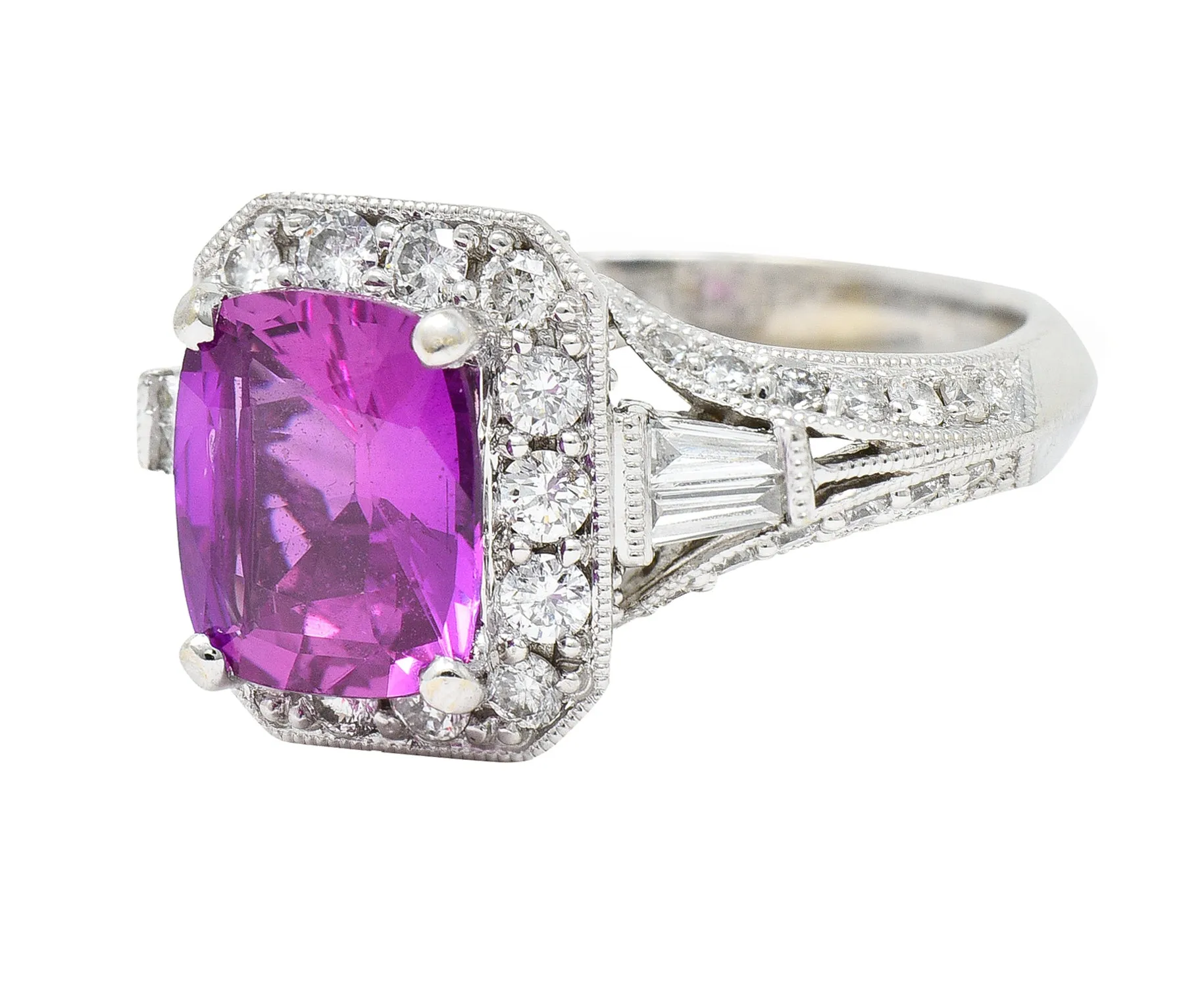 Contemporary 3.37 CTW Pink Sapphire Diamond 18 Karat White Gold Ring