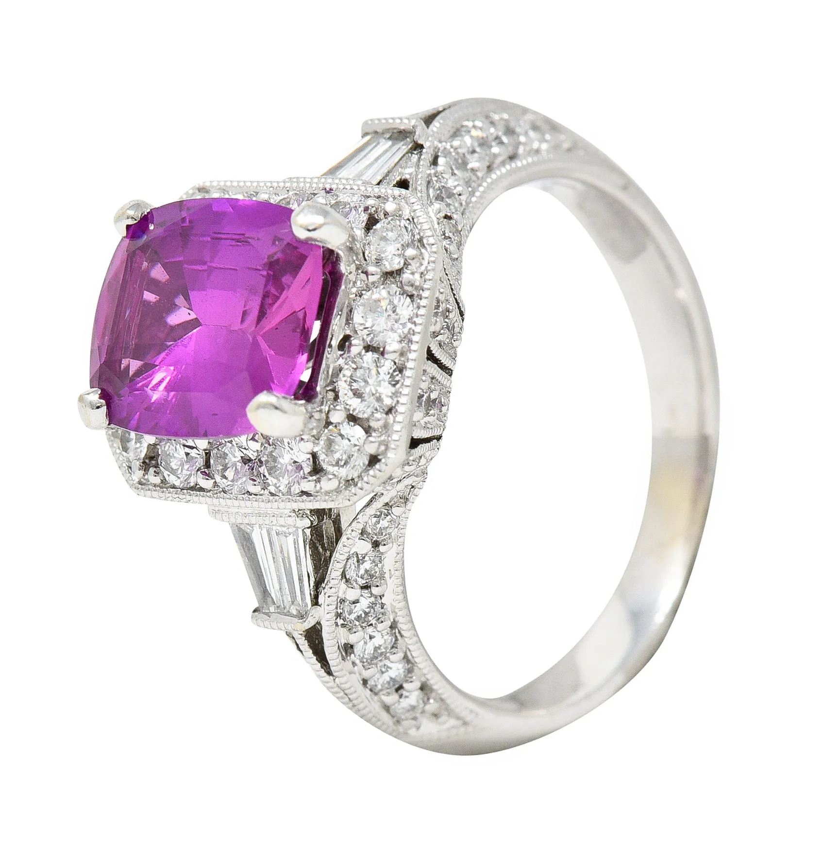 Contemporary 3.37 CTW Pink Sapphire Diamond 18 Karat White Gold Ring