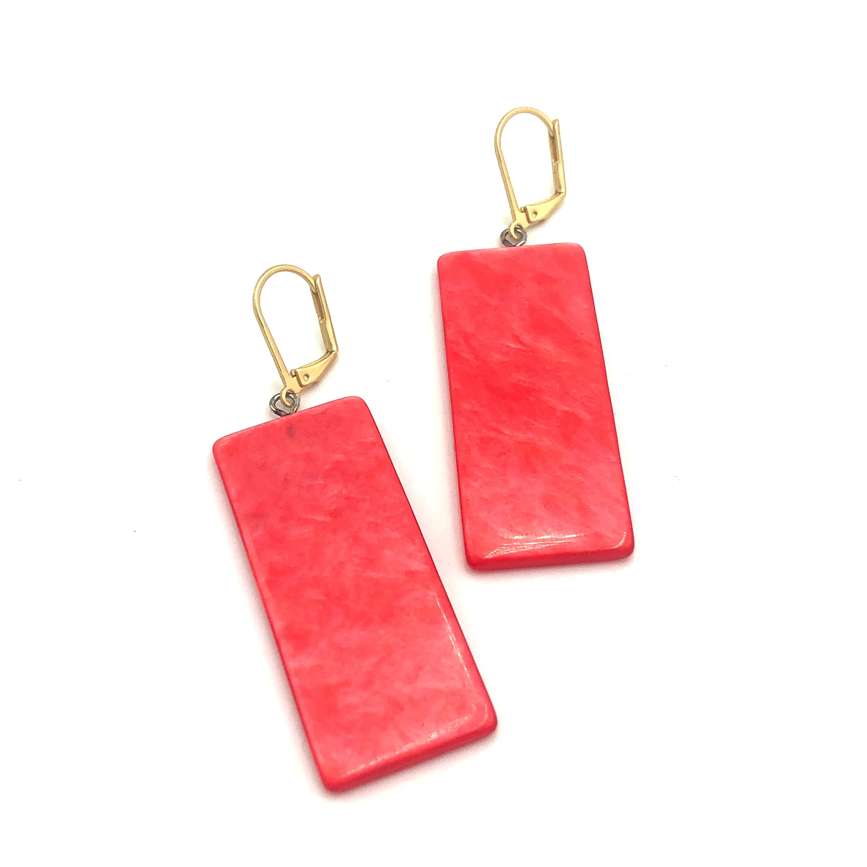 Coral Red Silk Rectangle Drop Earrings