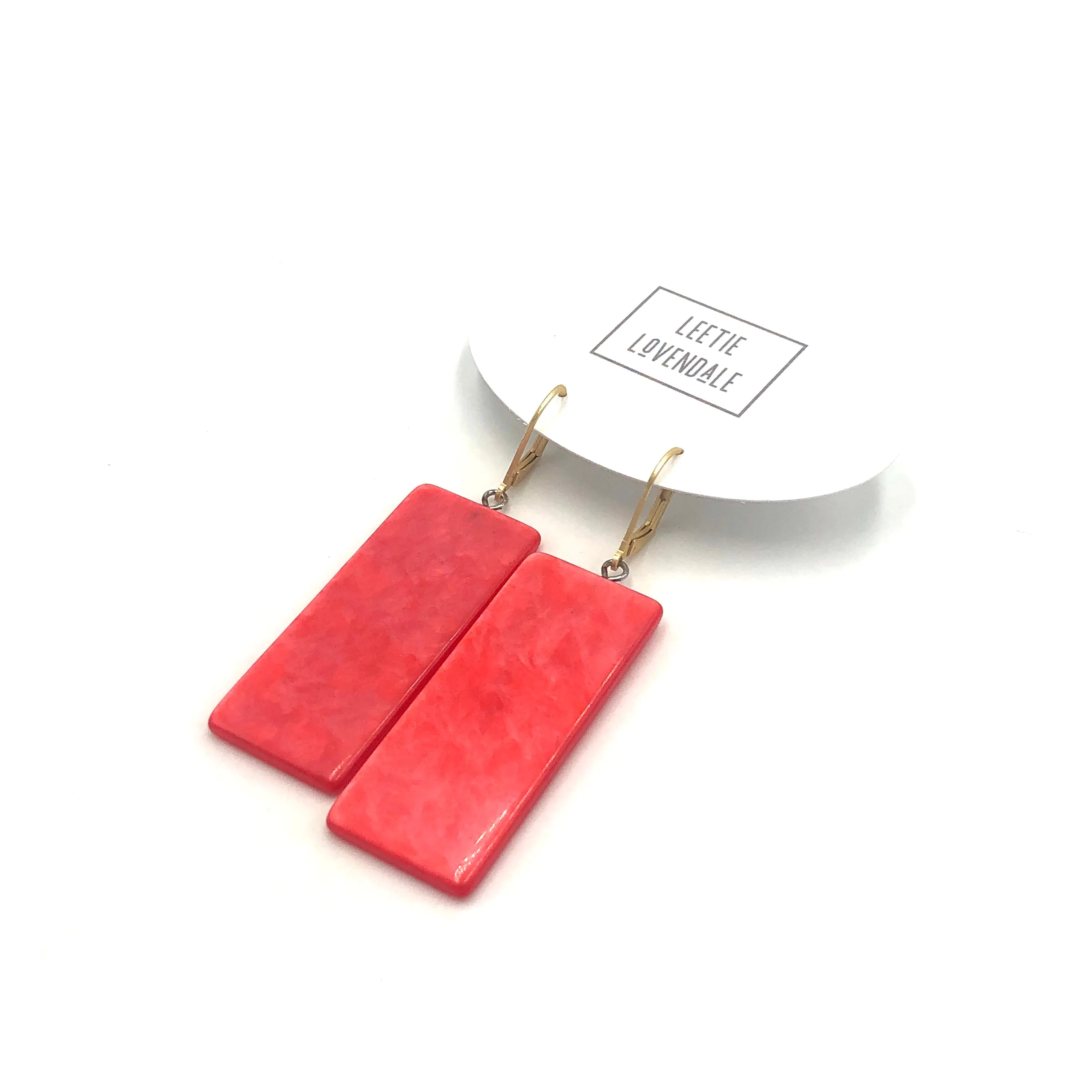 Coral Red Silk Rectangle Drop Earrings