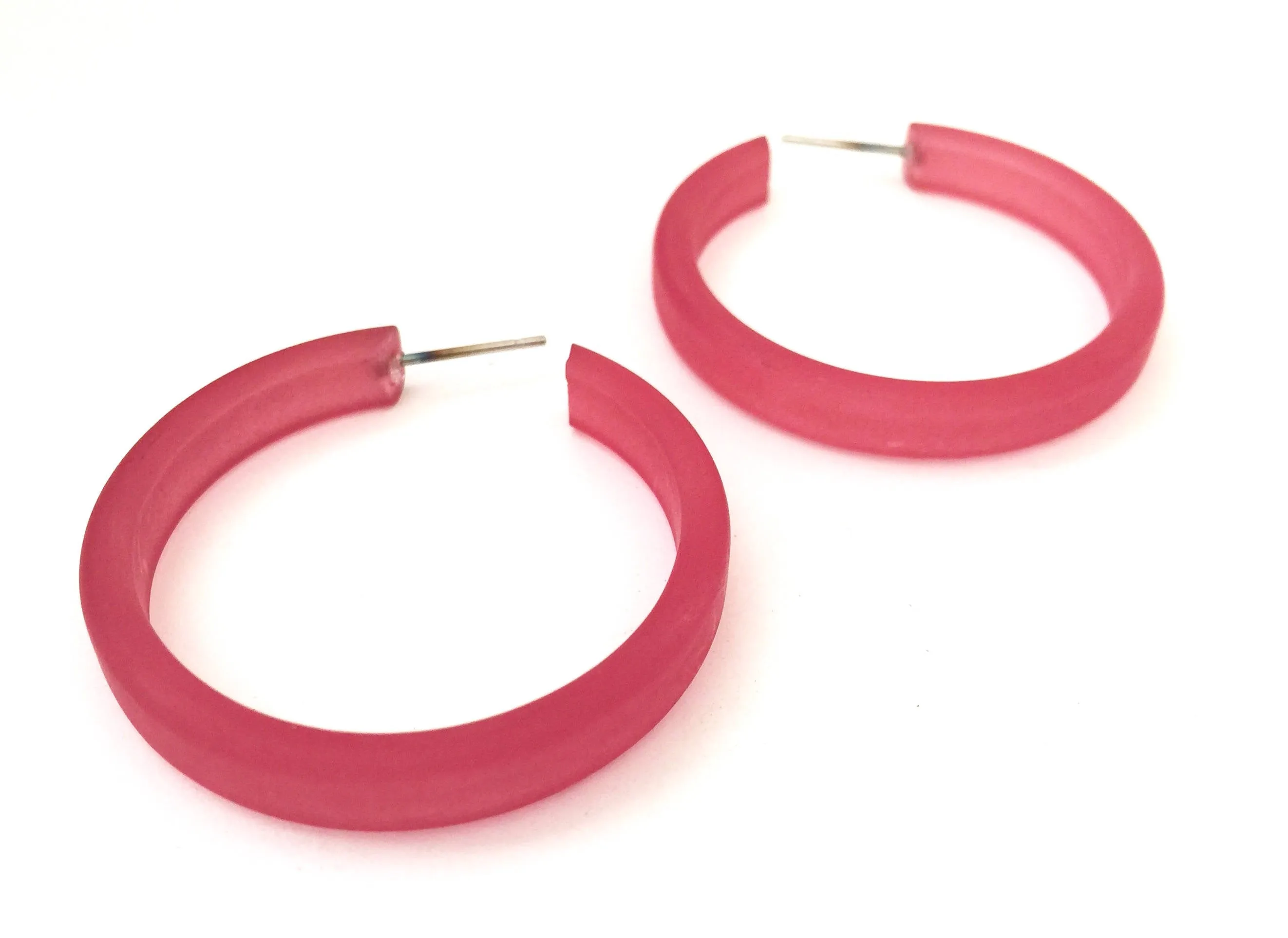 Cranberry Red Frosted Lucite Classic Hoop Earrings