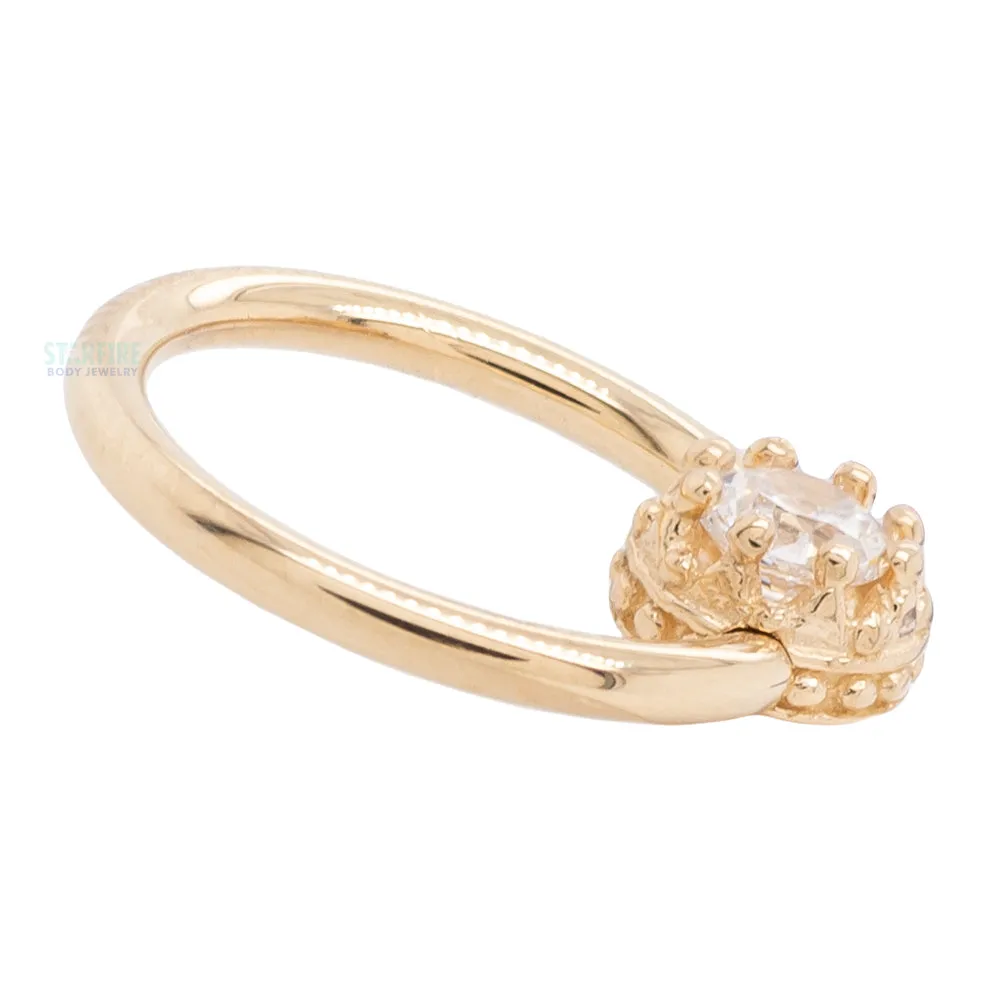 Crown Captive Bead Ring (CBR) in Gold with White CZ