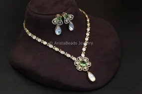 Dainty Uncut Polki Kundan Set - Apple Green