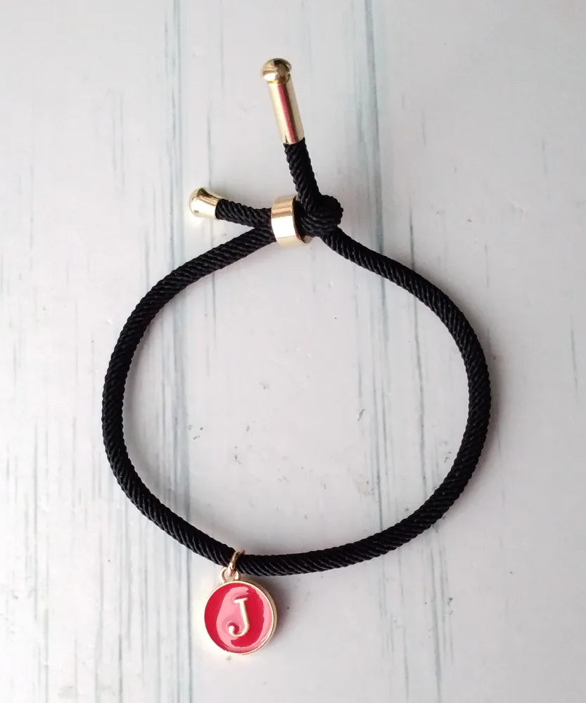 Dani Black Band  Red Initials Corded Slider Bracelet