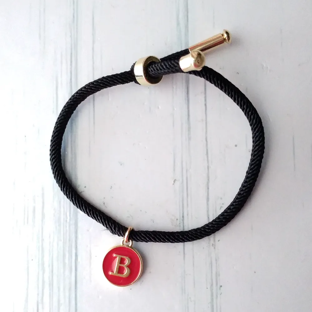 Dani Black Band  Red Initials Corded Slider Bracelet