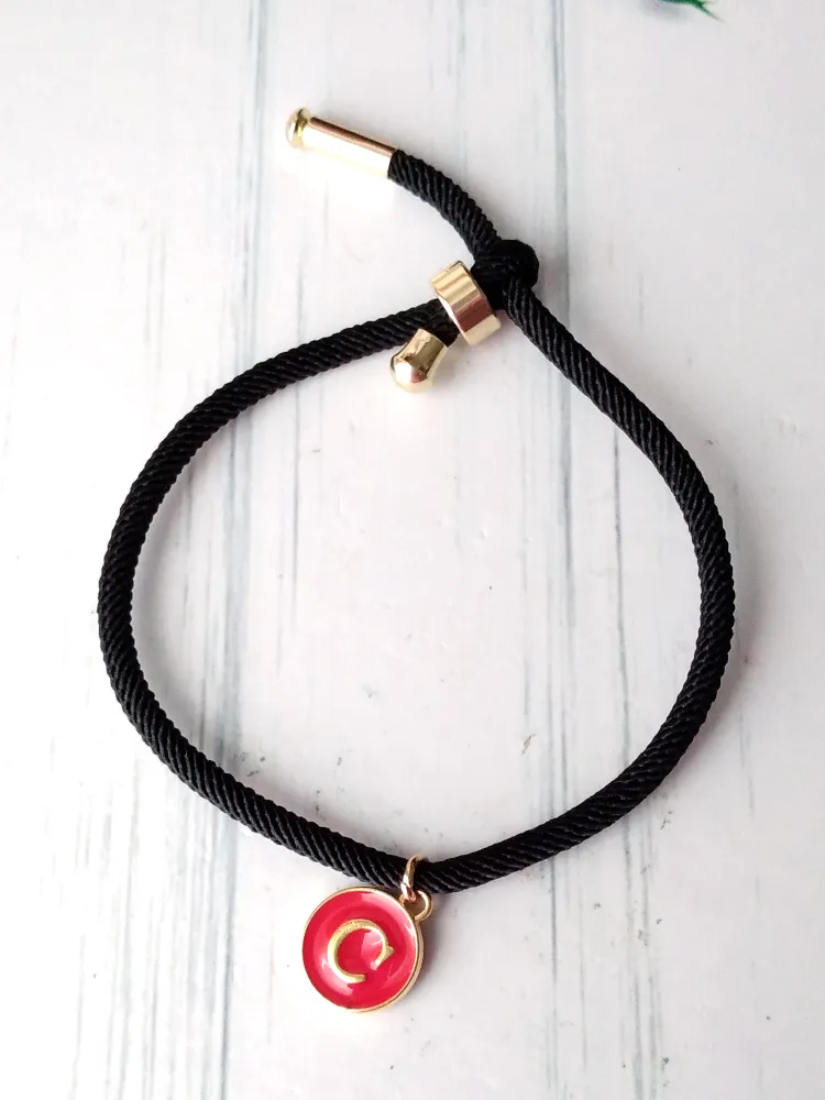 Dani Black Band  Red Initials Corded Slider Bracelet