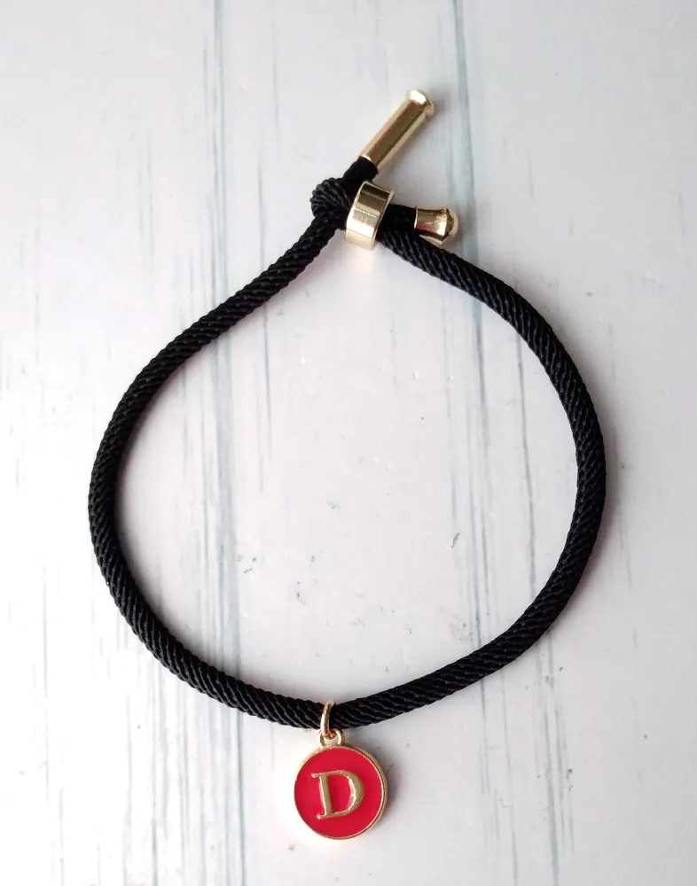 Dani Black Band  Red Initials Corded Slider Bracelet