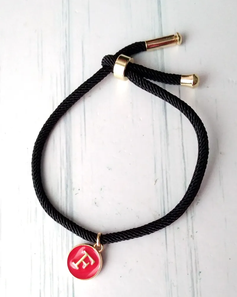 Dani Black Band  Red Initials Corded Slider Bracelet