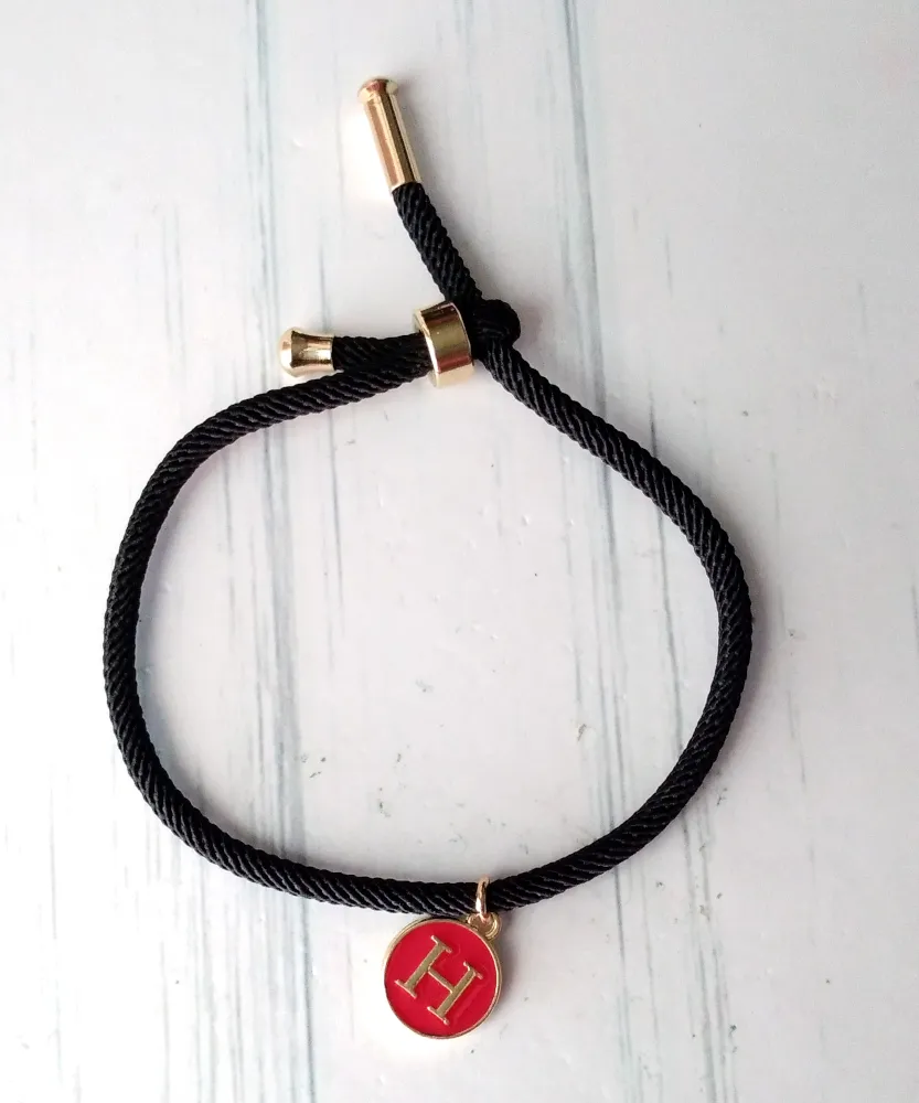 Dani Black Band  Red Initials Corded Slider Bracelet