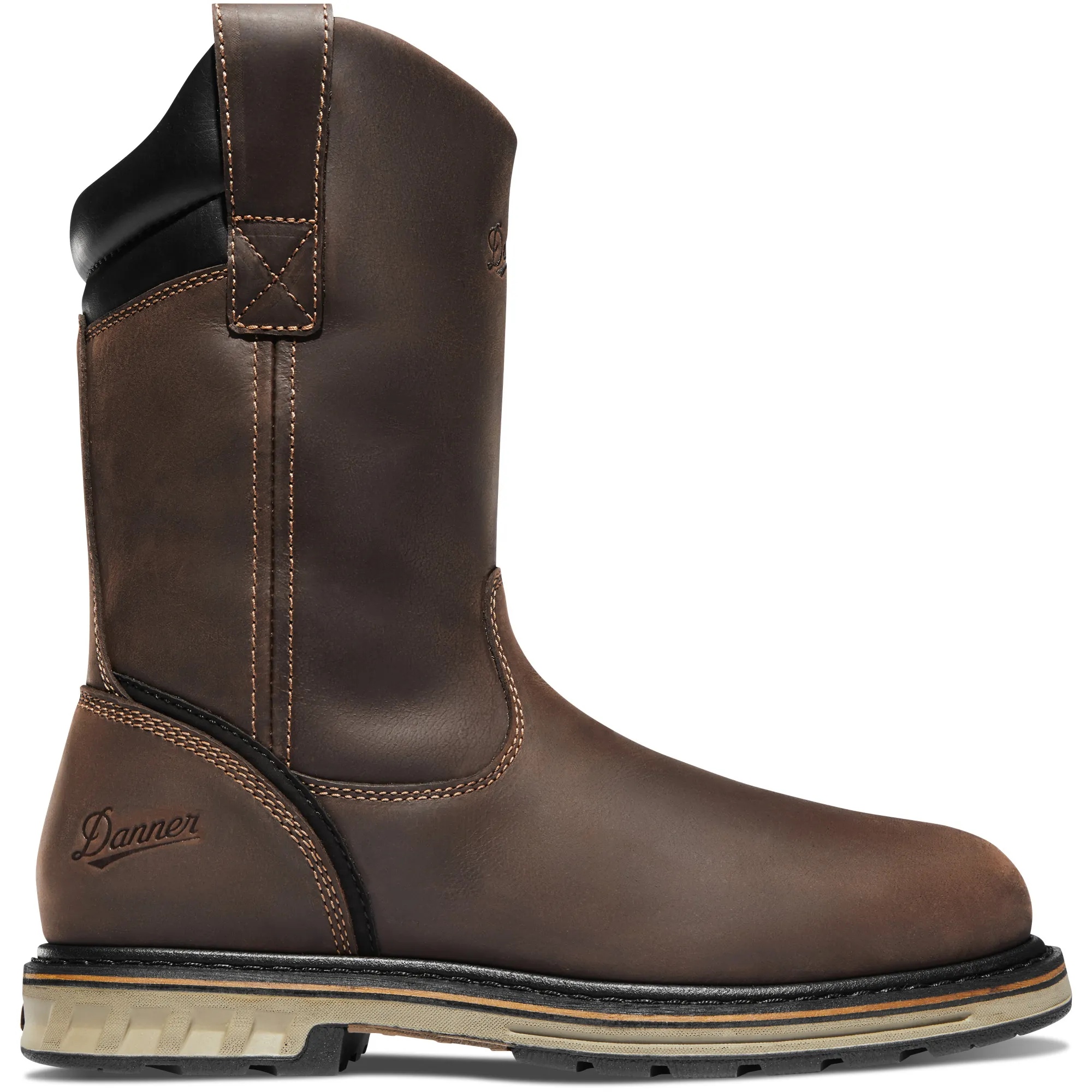 Danner Mens Steel Yard Waterproof Steel Toe Pull-On Work Boot- Brown Full-Grain Leather