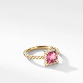 David Yurman Chatelaine Pave Bezel Ring in 18K Yellow Gold with Pink Tourmaline