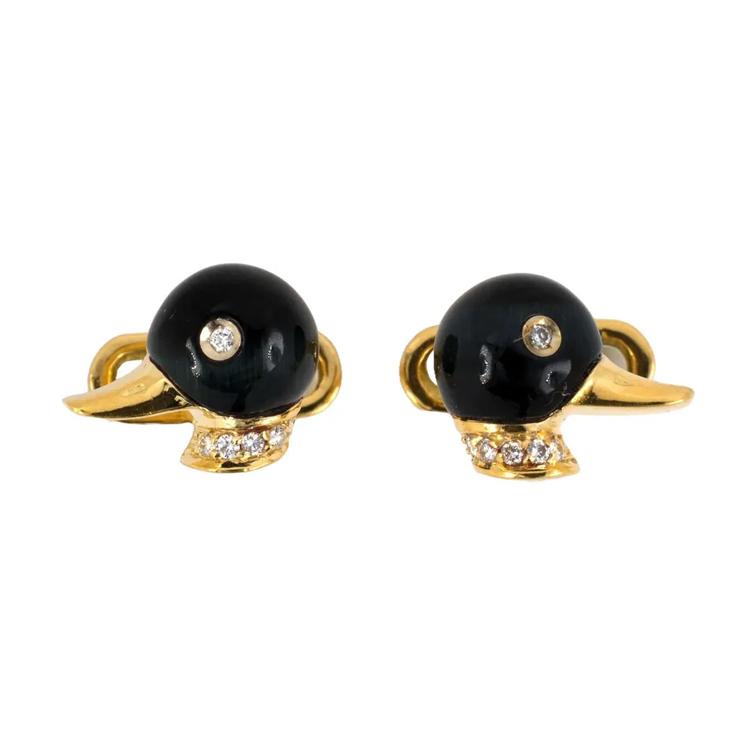 Demner Black Cat's Eye Quartz & Diamond Duck Cuff Links