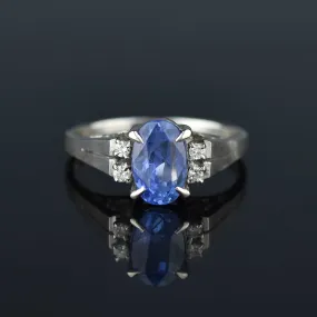 DEPOSIT Vintage Platinum Diamond Natural Blue Sapphire Ring