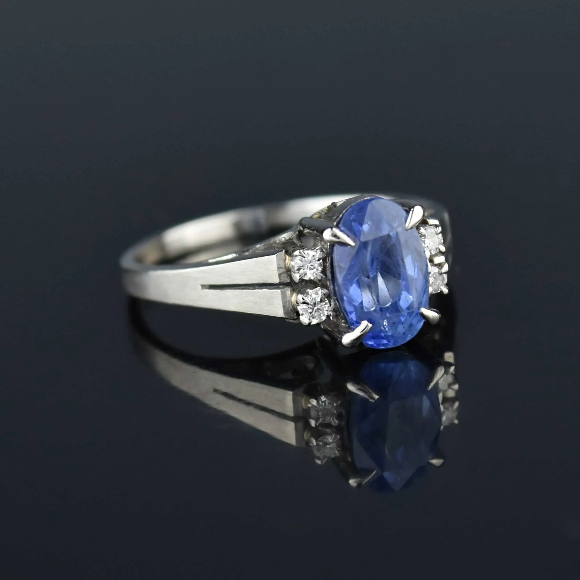 DEPOSIT Vintage Platinum Diamond Natural Blue Sapphire Ring