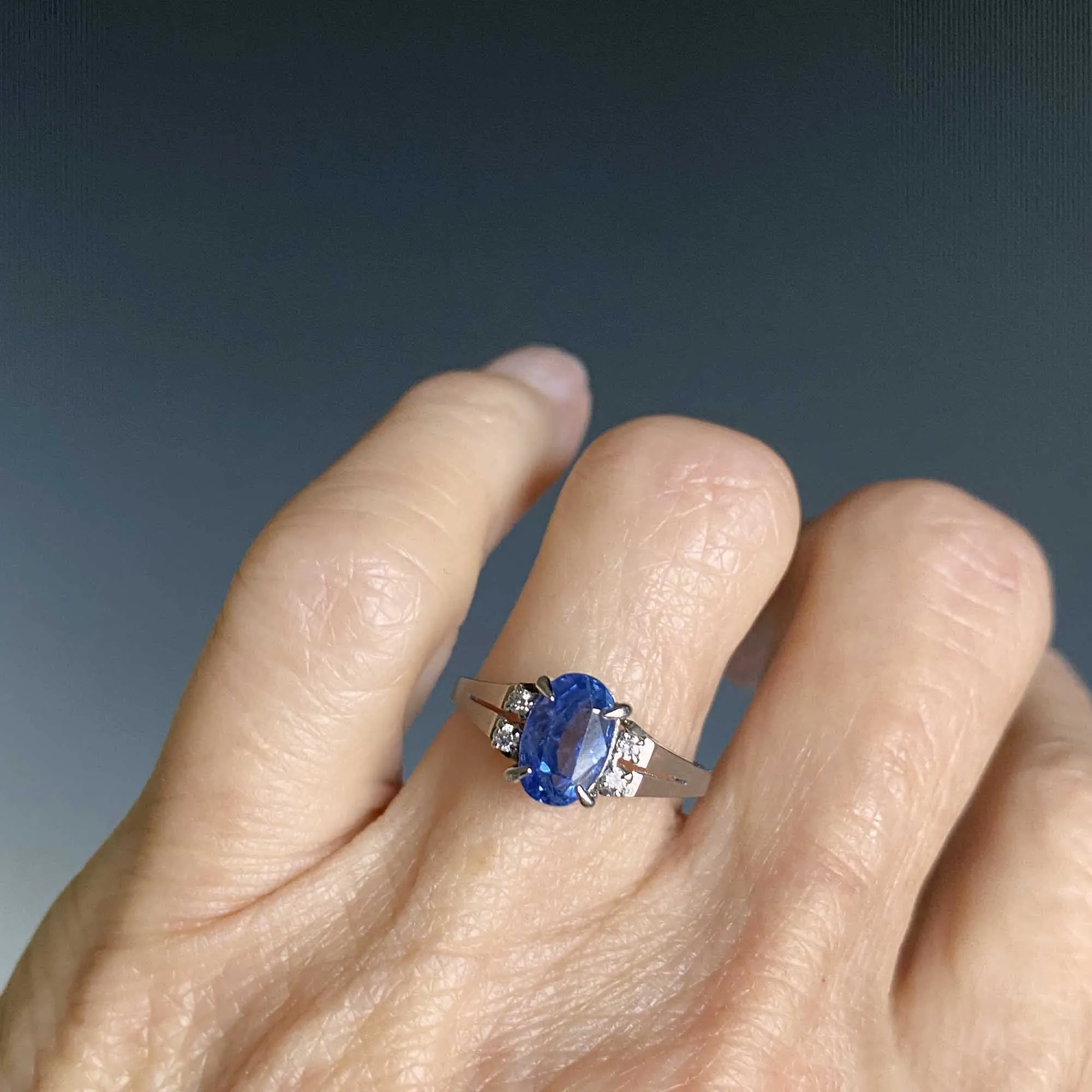 DEPOSIT Vintage Platinum Diamond Natural Blue Sapphire Ring