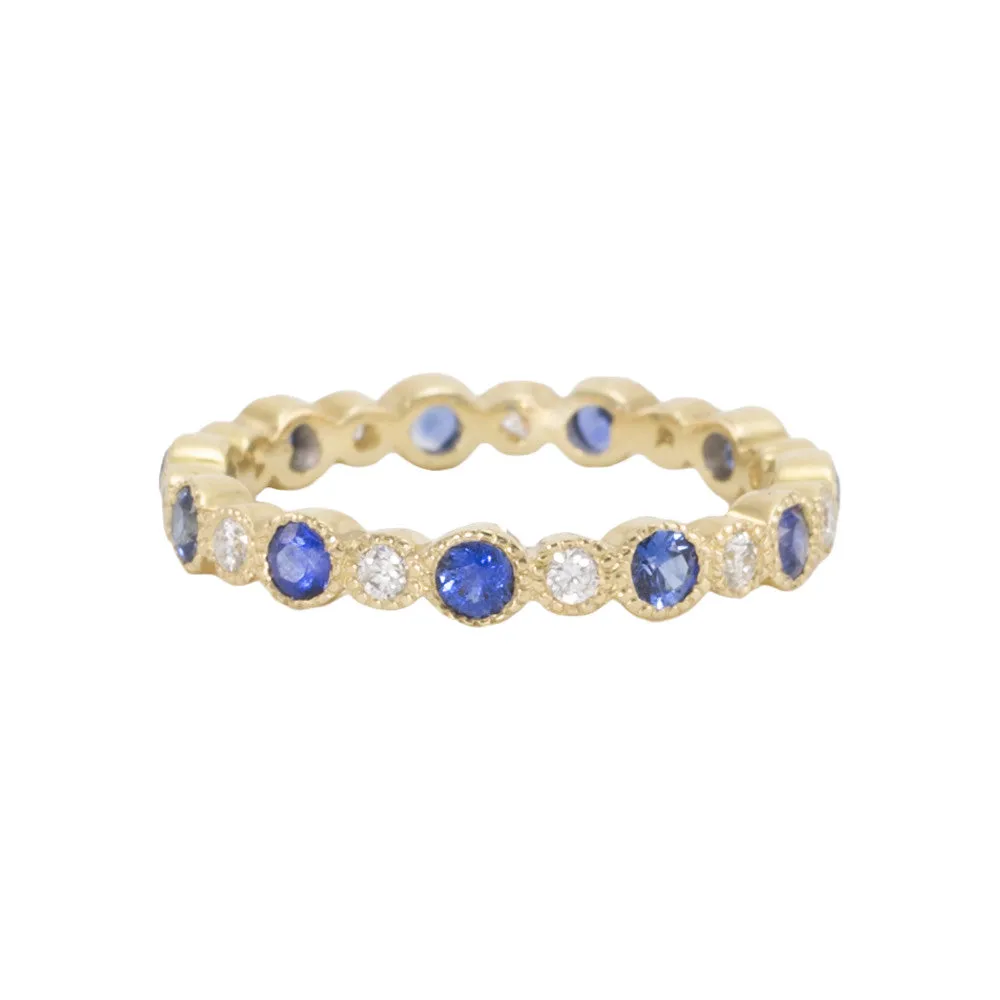 Diamond & Blue Sapphire Eternity Band with Alternating Bezels