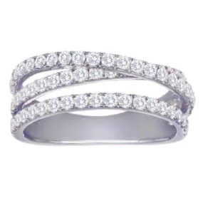 Diamond Crossover Band Ring Three Offset Rows in 14K White Gold