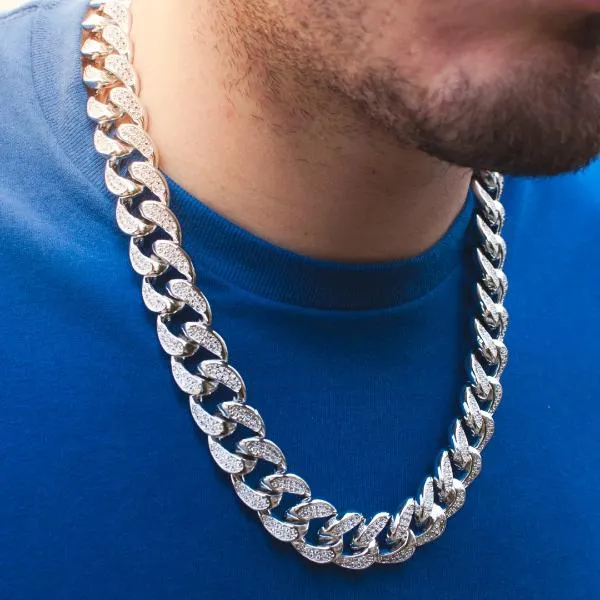 Diamond Cuban Link Chain (18mm) in White Gold