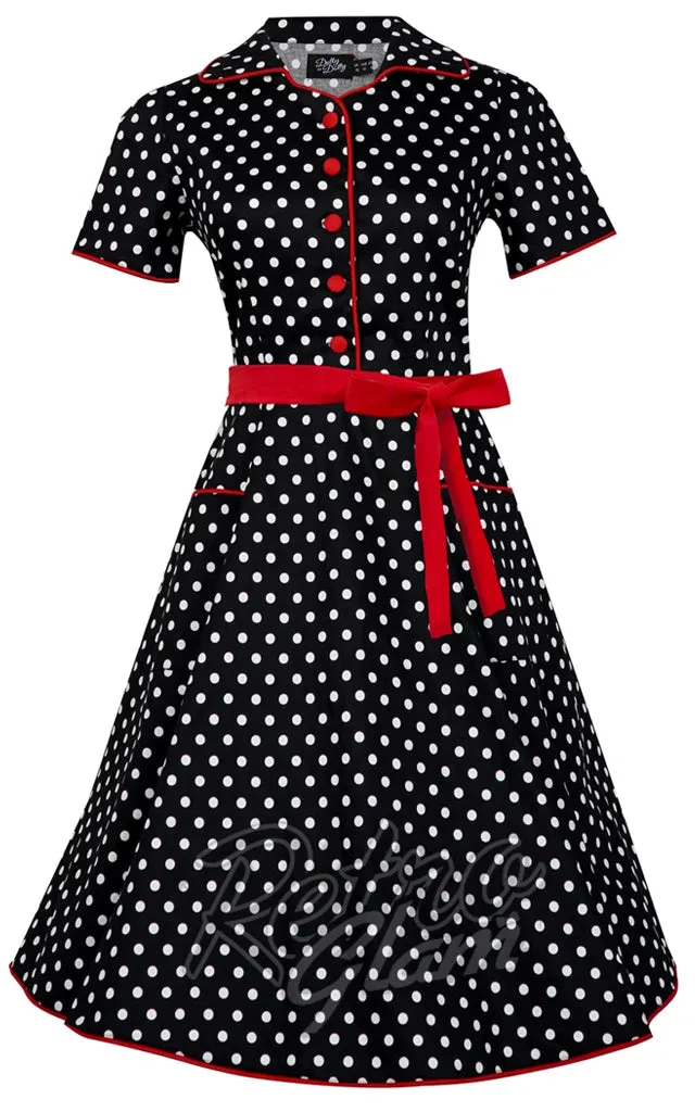 Dolly and Dotty Penelope Black Polka Dot Shirt Dress