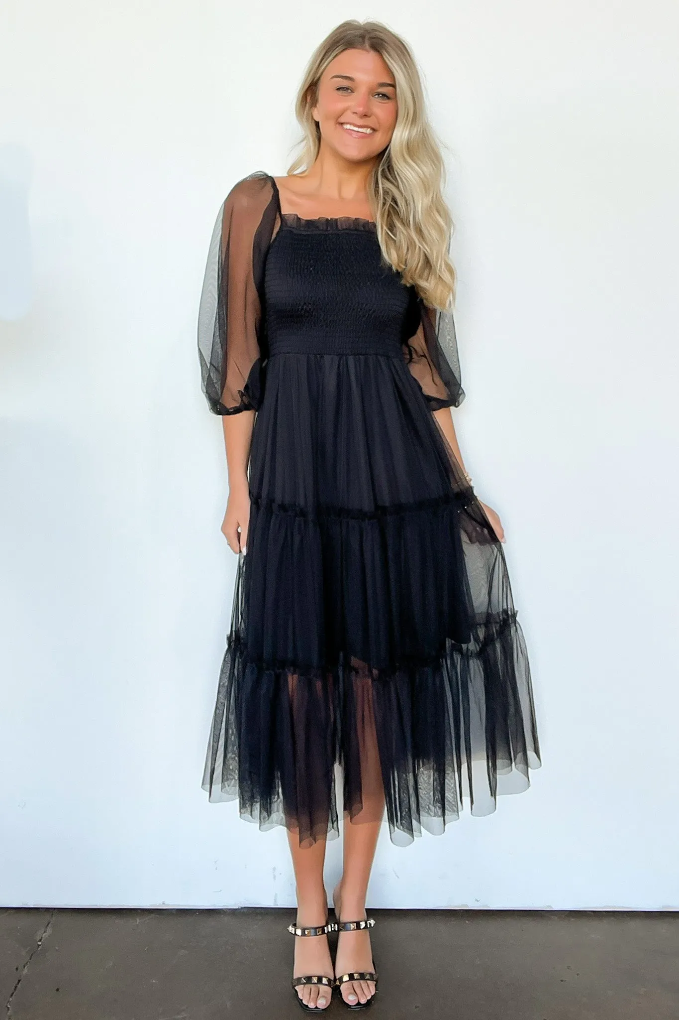 Dramatic Sensation Mesh Tiered Maxi Dress