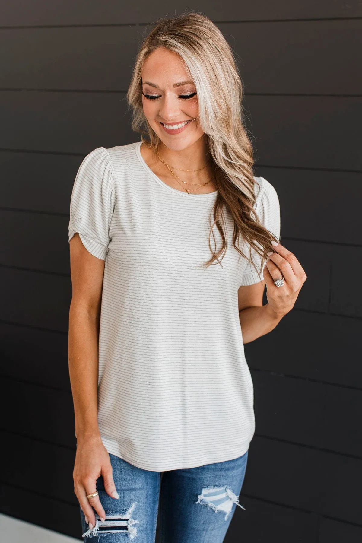 Easy Aesthetic Striped Top- Ivory & Grey