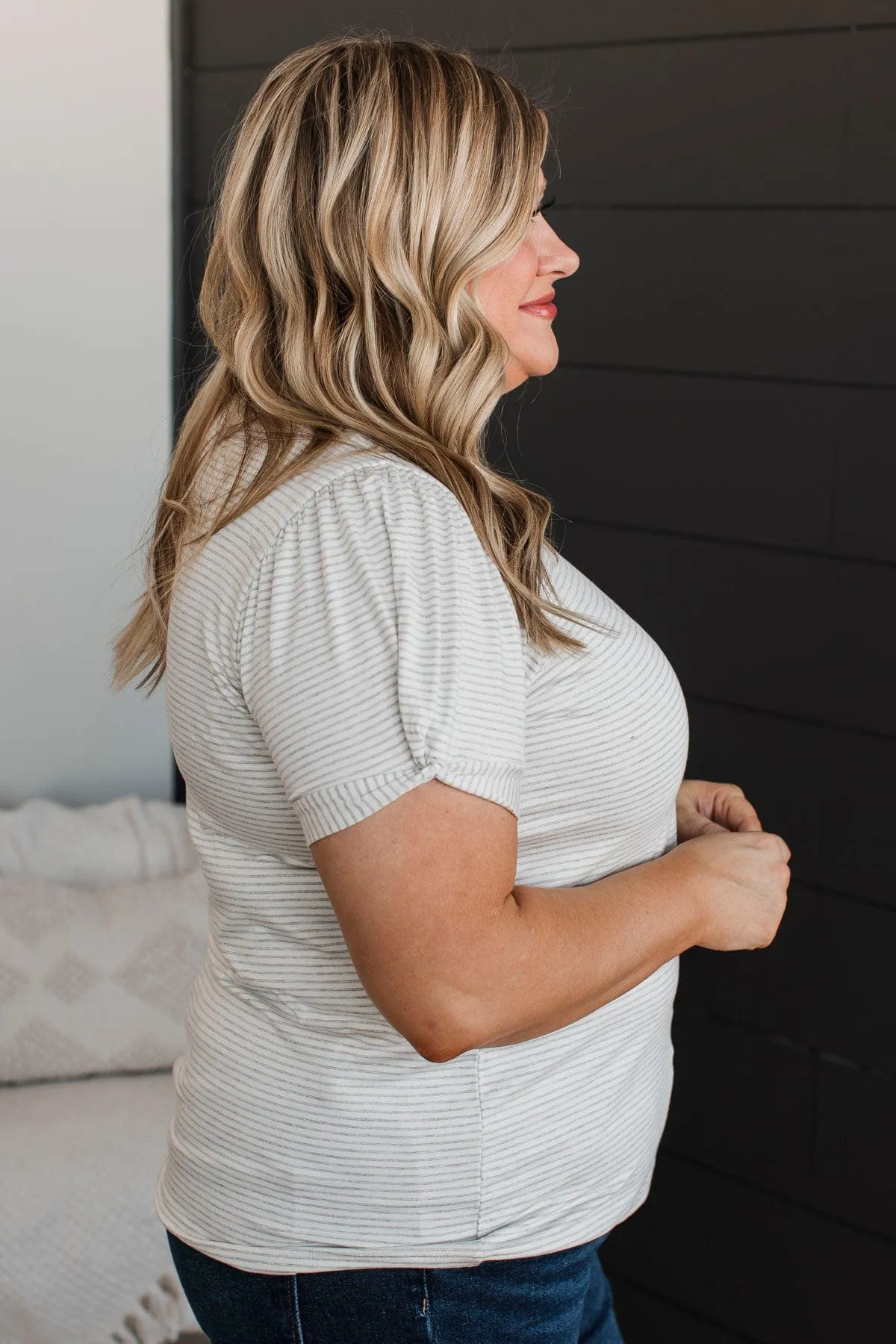 Easy Aesthetic Striped Top- Ivory & Grey