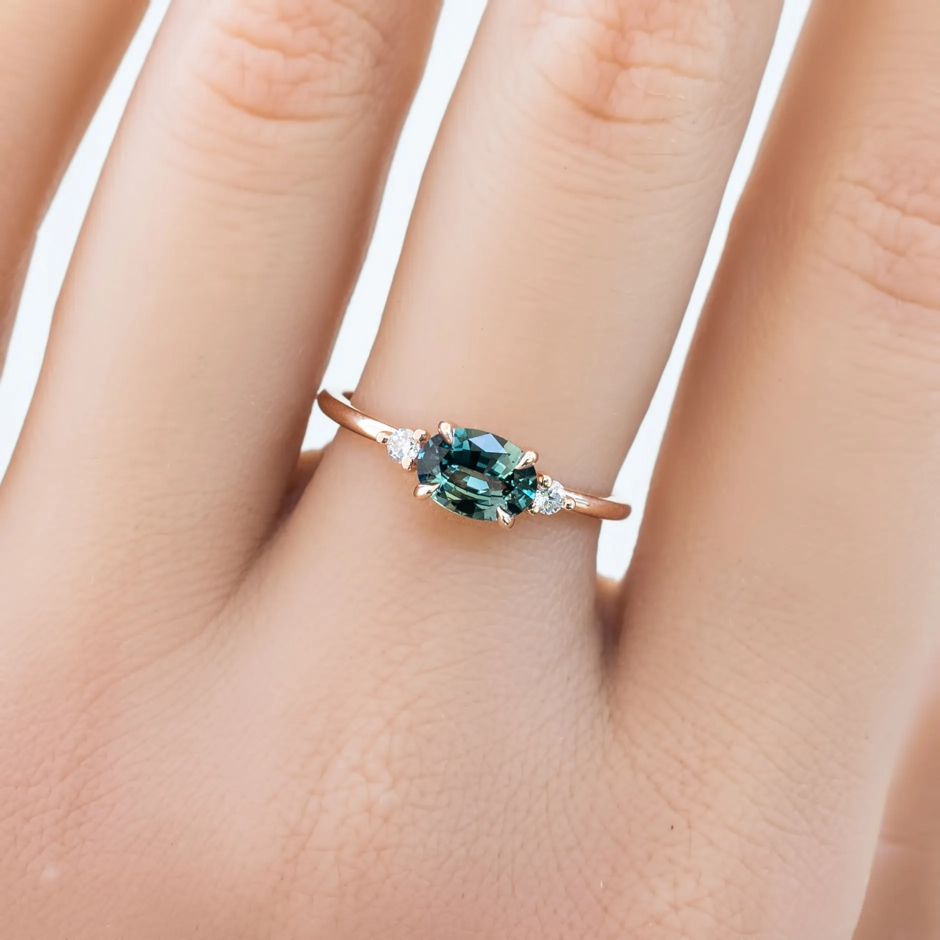 Emilie Ring 0.77ct Green Madagascar Sapphire, 14k Rose Gold (One of a kind)