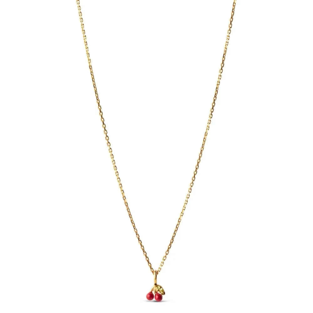 Enamel Copenhagen Cherry Necklace - Red Gold