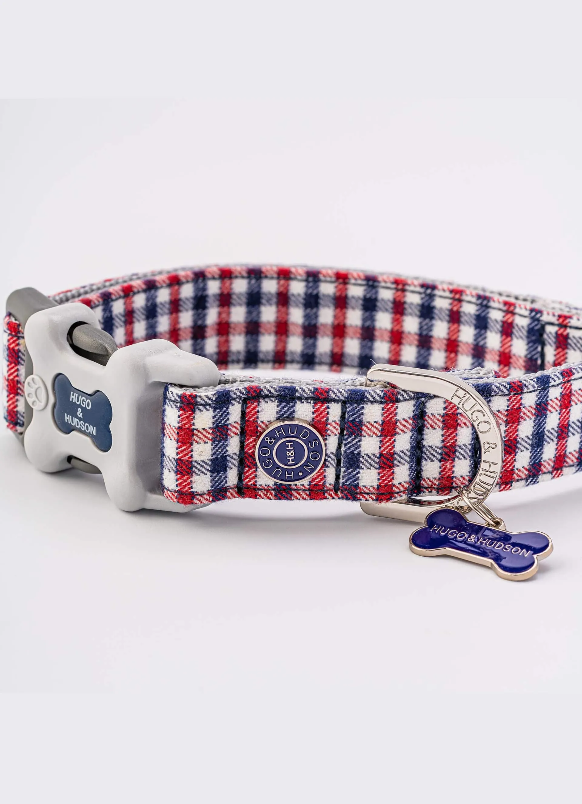 Fabric Dog Collar - Checkered Navy and Red