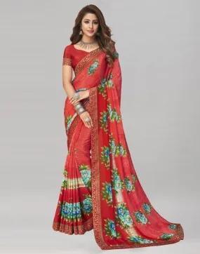 Flamboyant Red Printed Saree