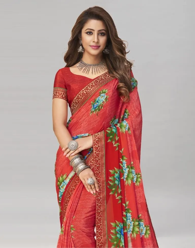 Flamboyant Red Printed Saree