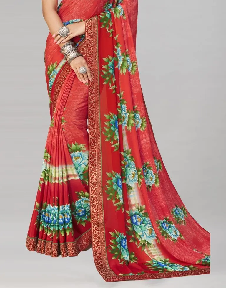 Flamboyant Red Printed Saree