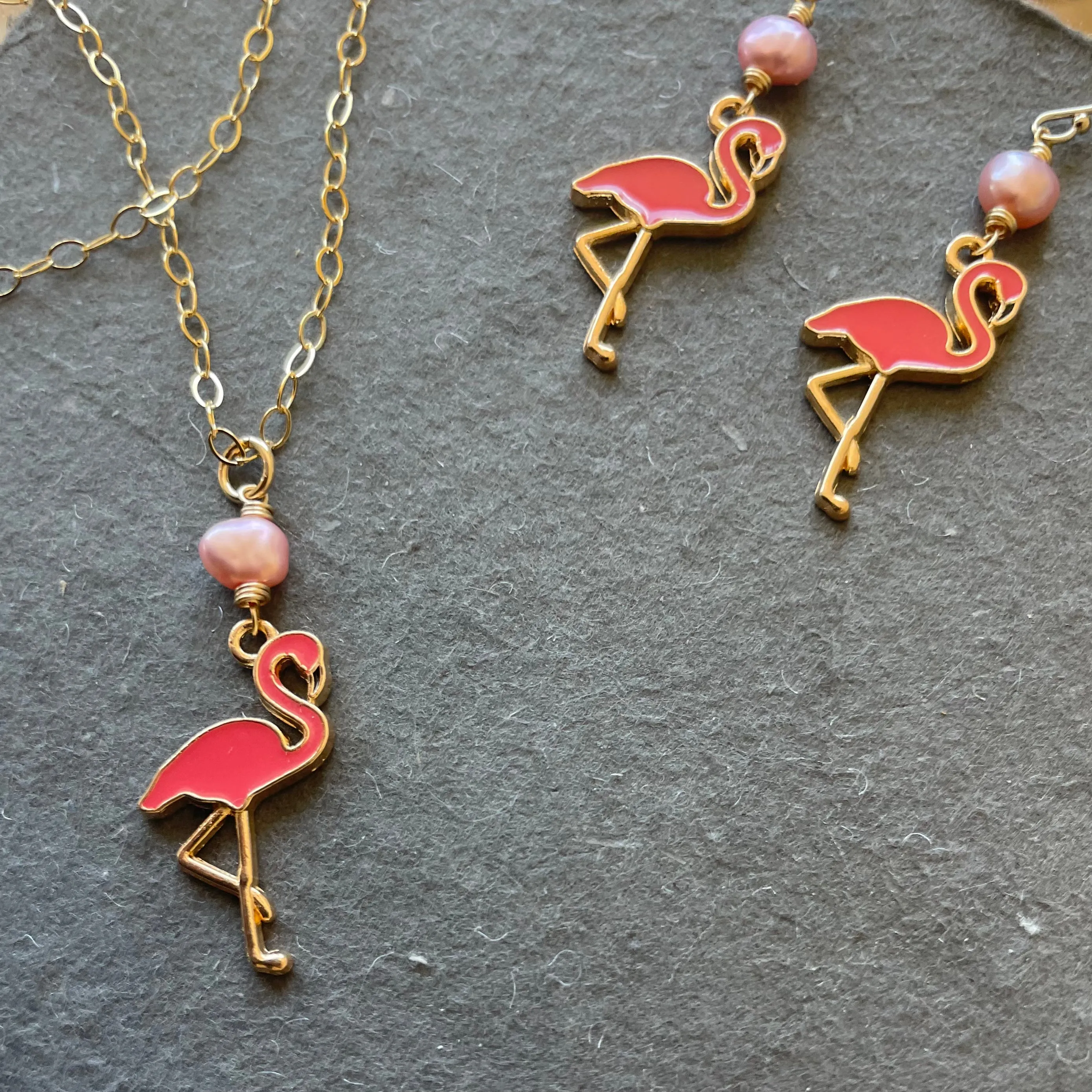 Flamingo and Pearl Necklace