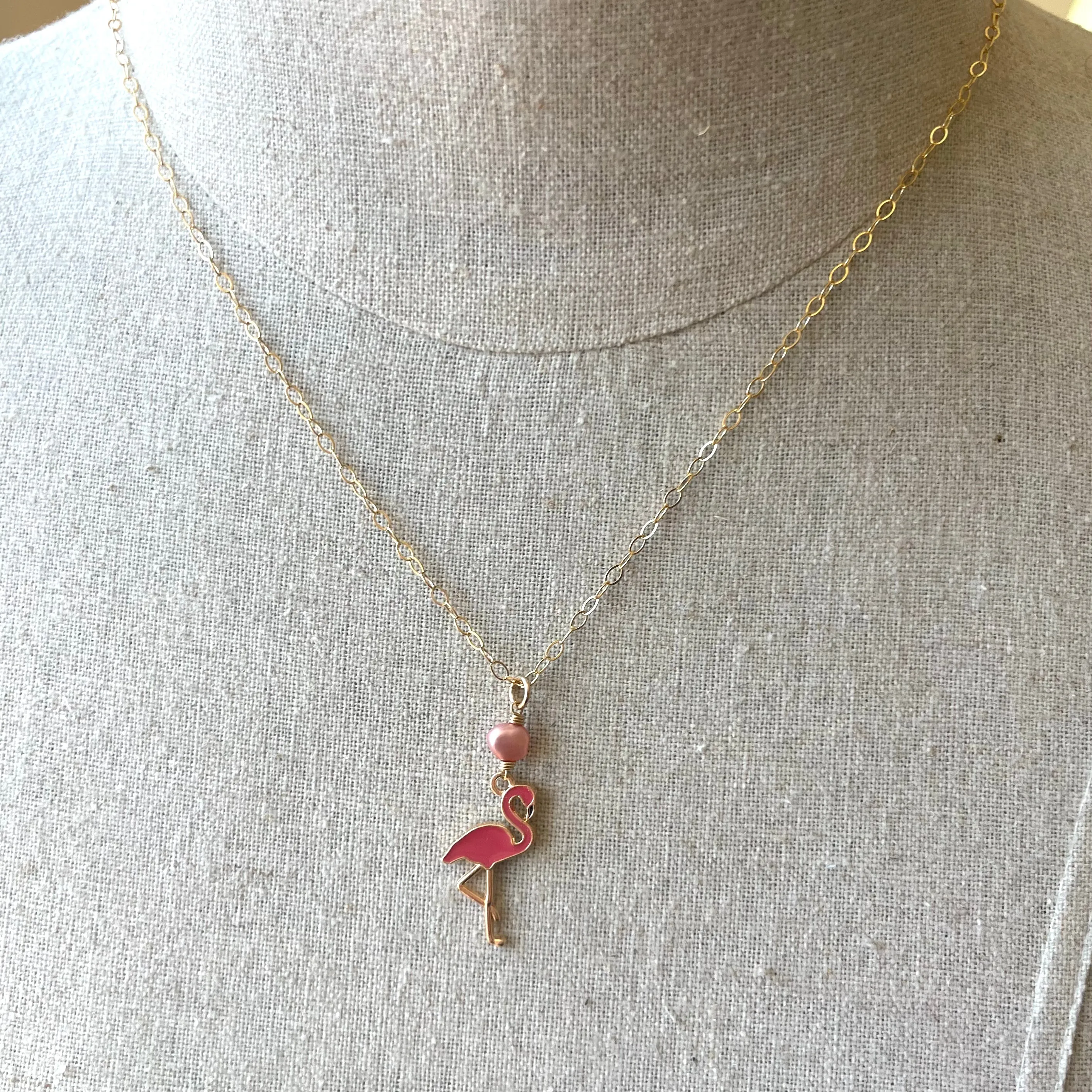 Flamingo and Pearl Necklace