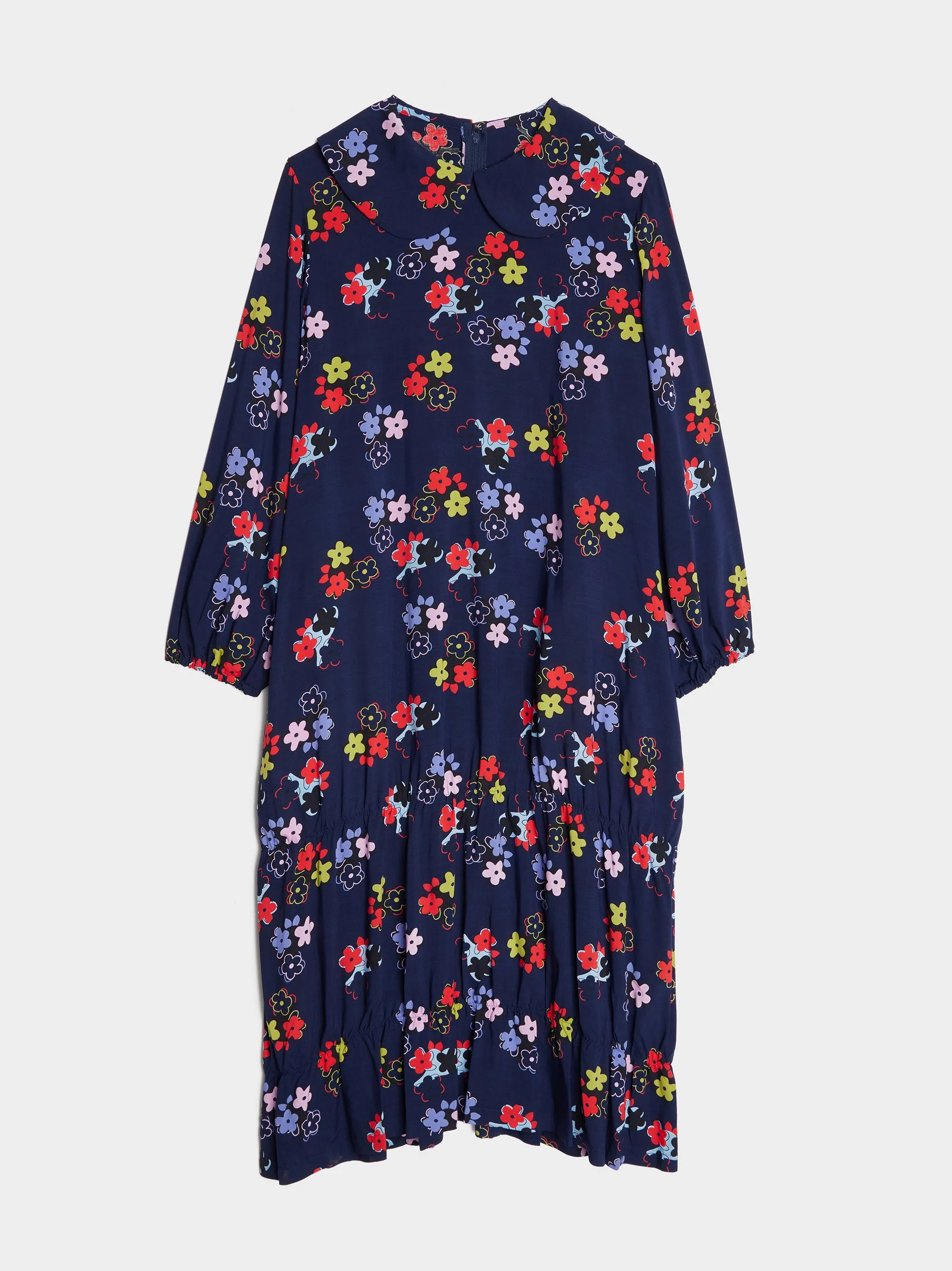 Flower Pattern Midi Dress, Navy