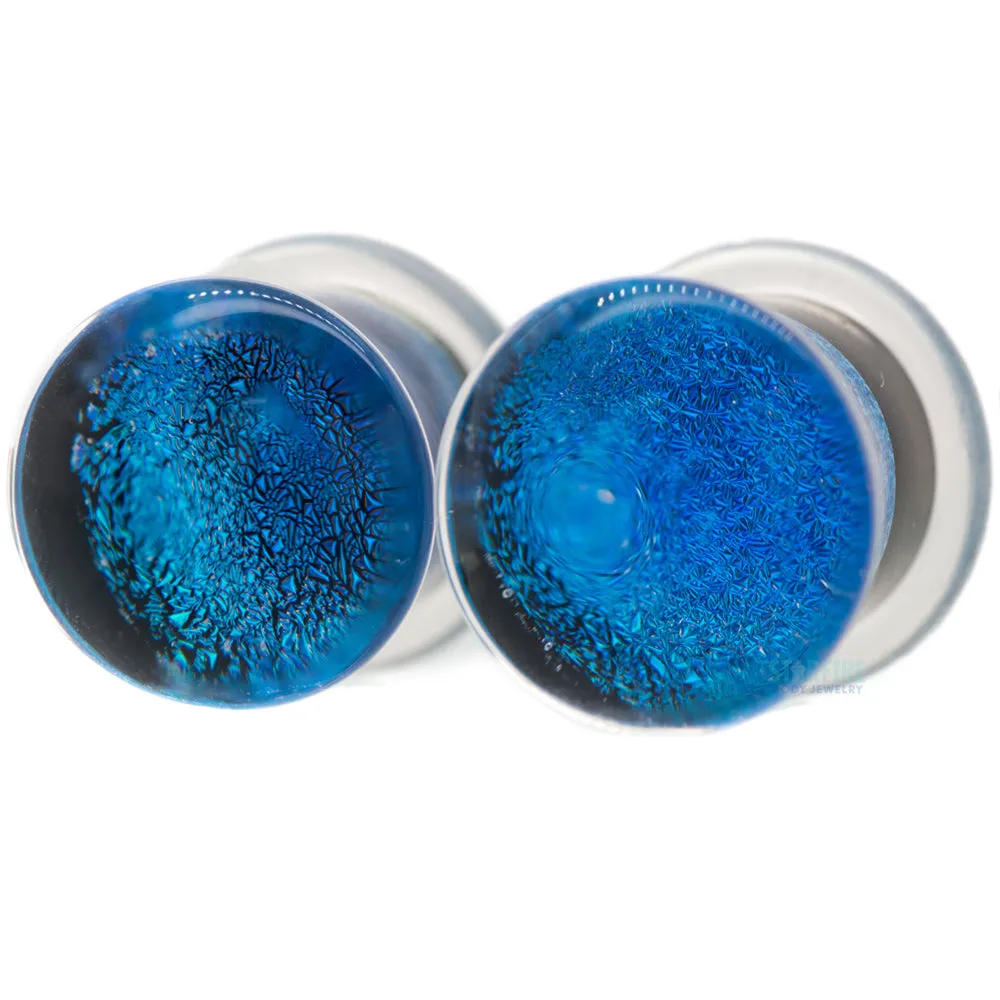 Foil Glass Plugs - Aqua on Black