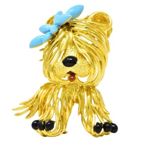 Fred Paris Enamel 18 Karat Yellow Gold Vintage French Maltese Dog Brooch