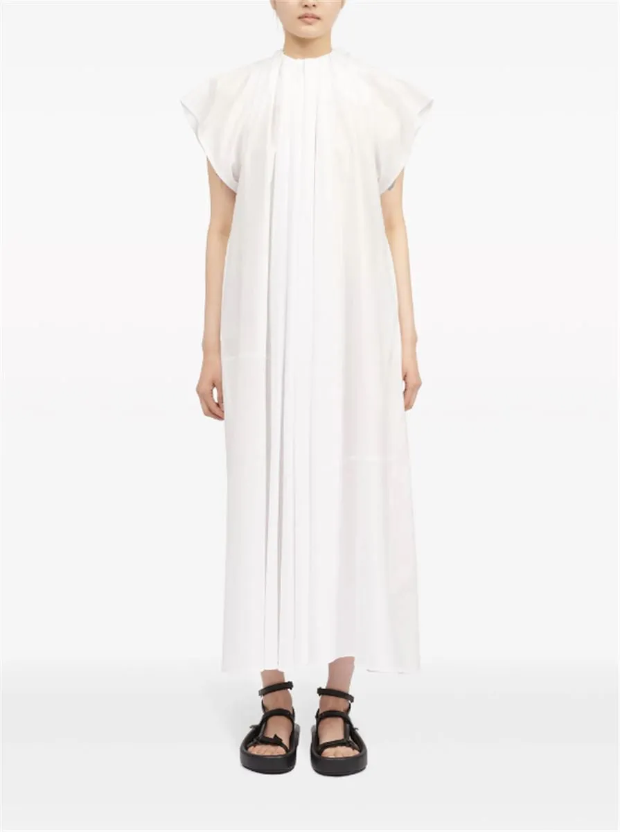 GATHERED POPLIN MAXI DRESS