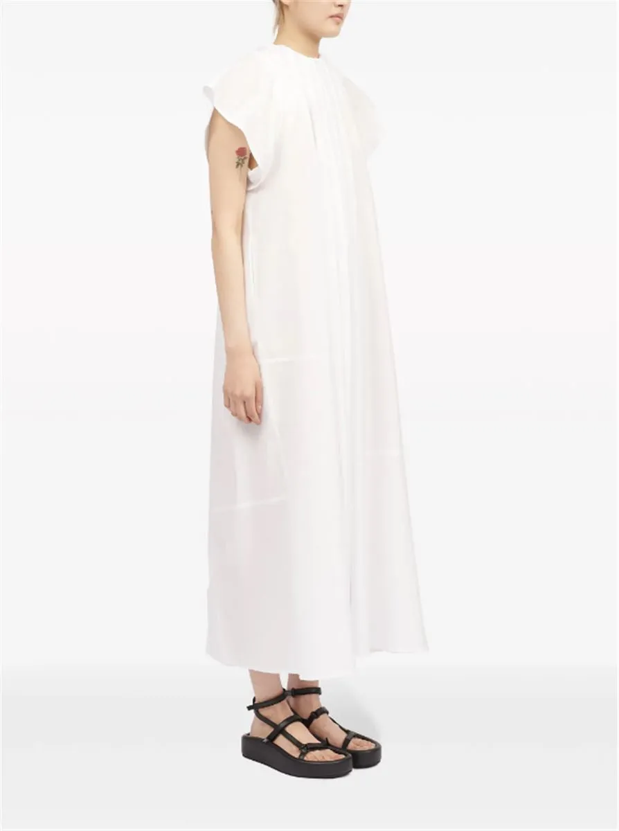 GATHERED POPLIN MAXI DRESS