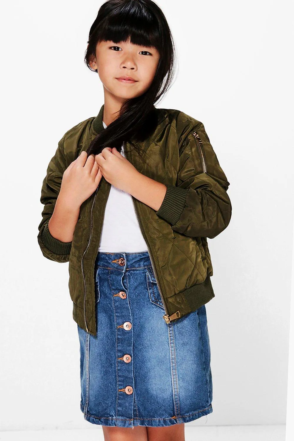 Girls Quilted Padded Bomber Jacket