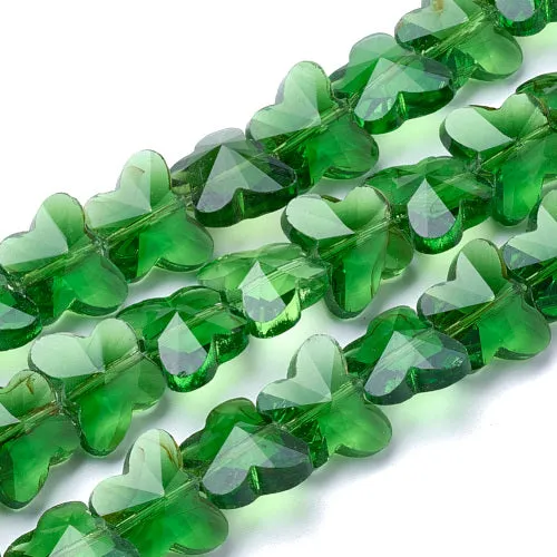 Glass Beads, Butterfly, Faceted, Transparent, Green, 10mm