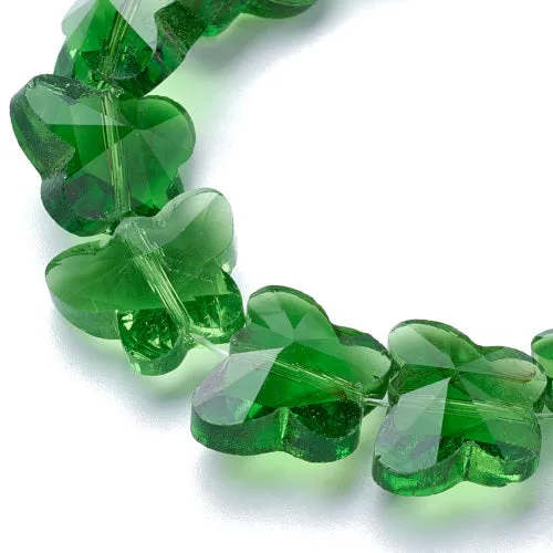 Glass Beads, Butterfly, Faceted, Transparent, Green, 10mm