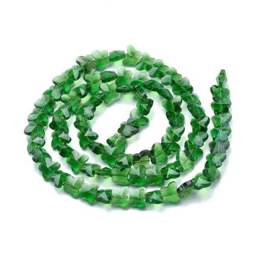 Glass Beads, Butterfly, Faceted, Transparent, Green, 10mm