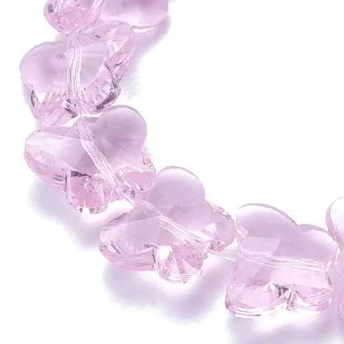 Glass Beads, Butterfly, Faceted, Transparent, Pearl Pink, 10mm