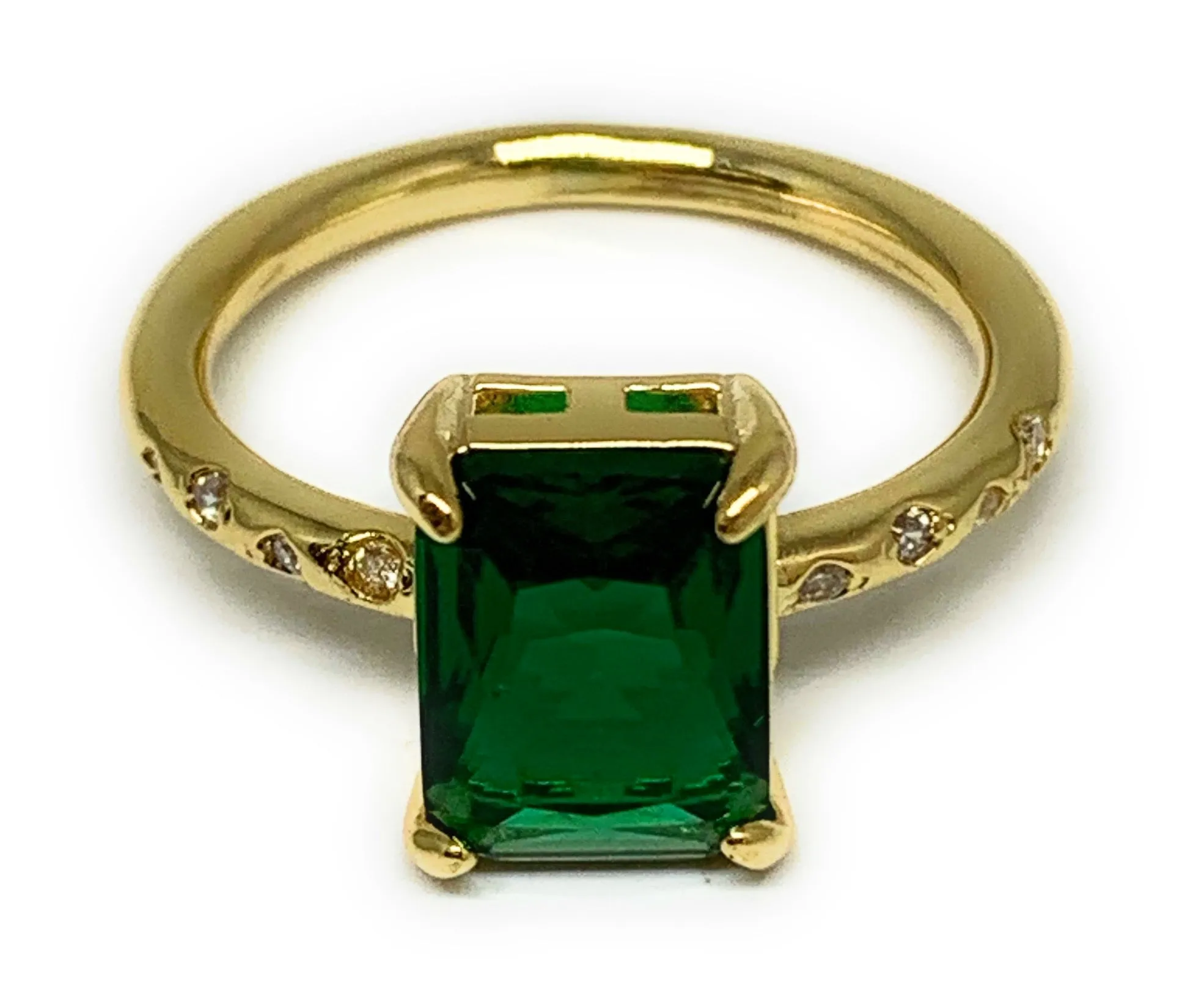 Gold Plated Green CZ Band Ring Anillo