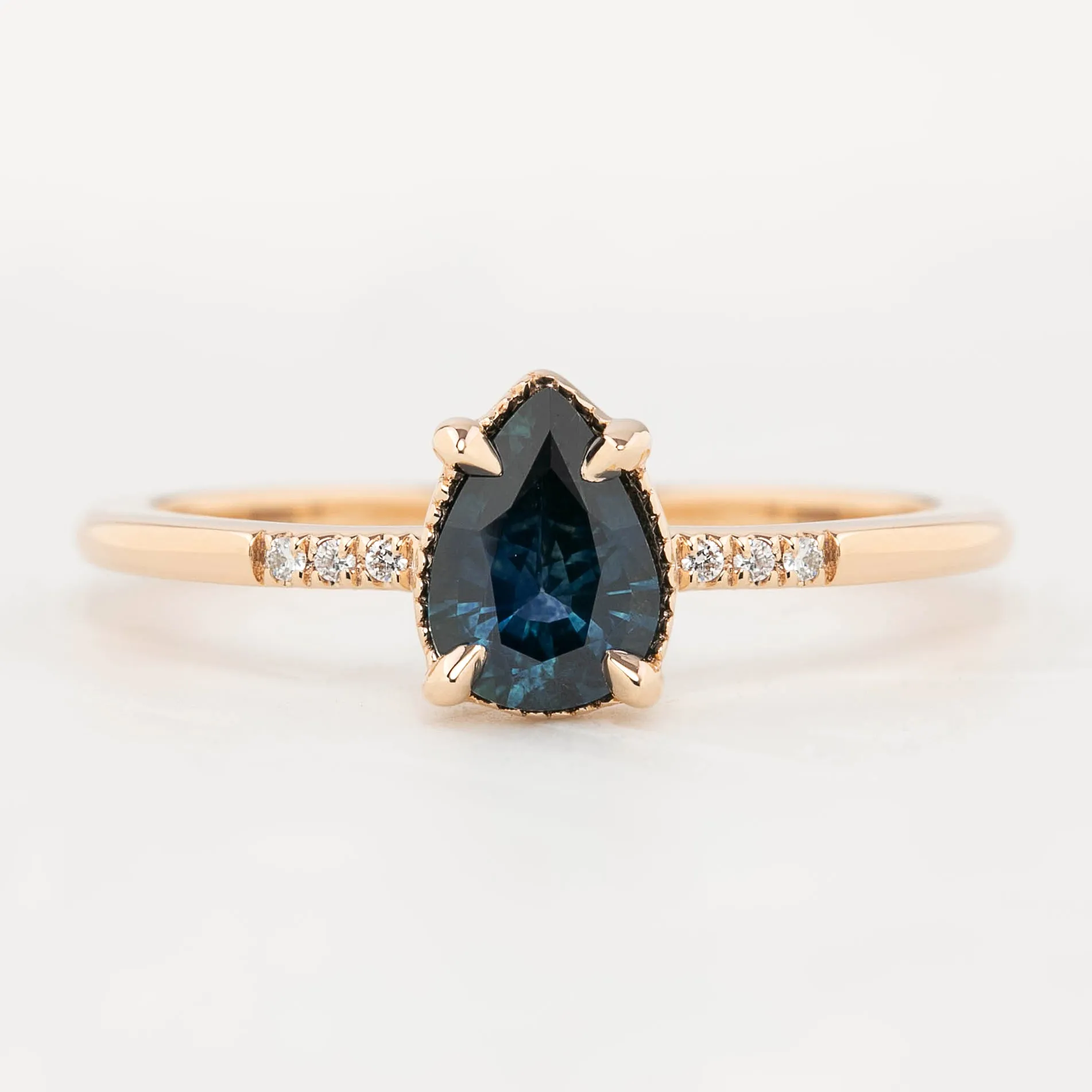 Grace Ring 0.73ct Pear Cut Teal Blue Montana Sapphire, 14k Rose Gold (One of a kind)