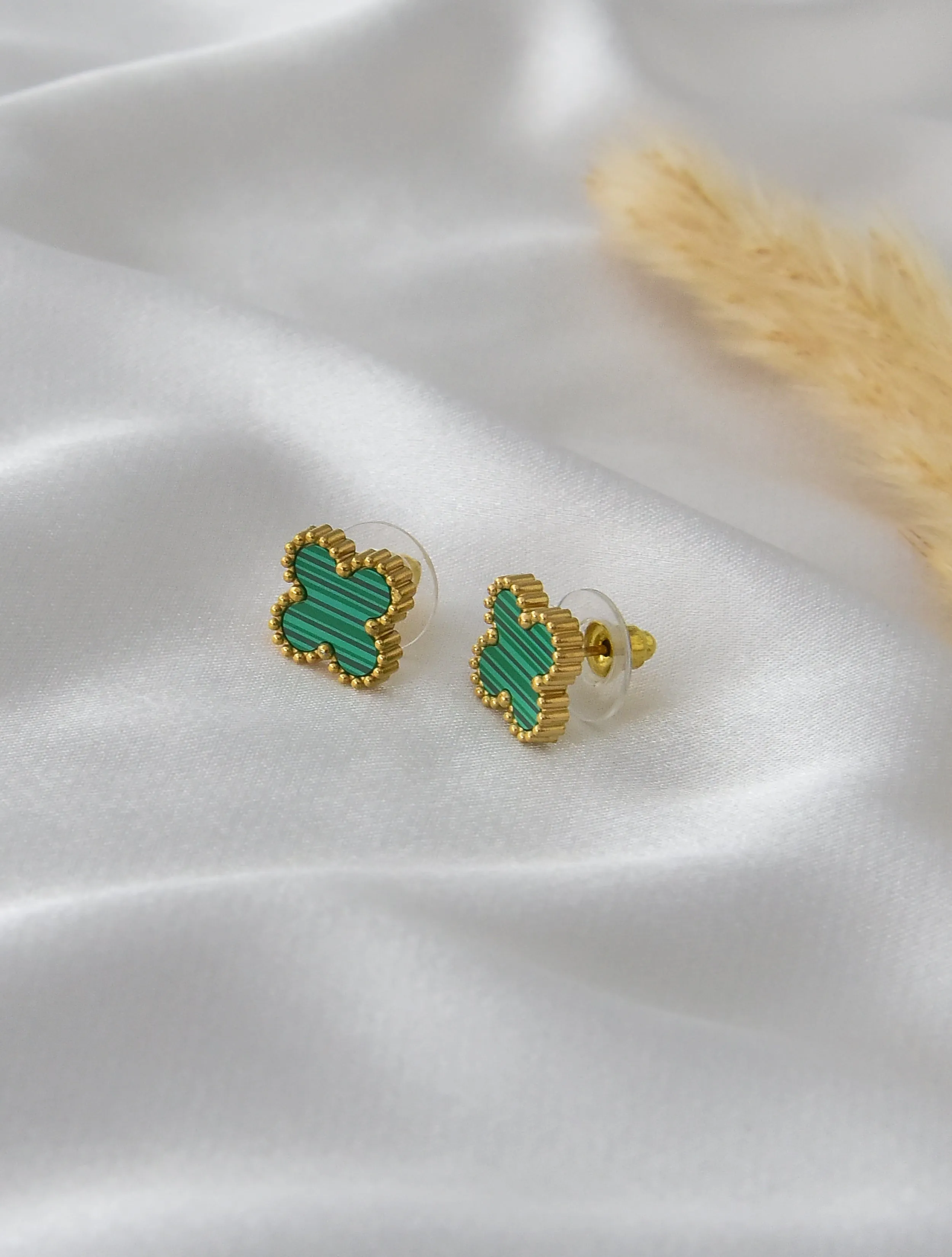 Green Clover Malachite Studs