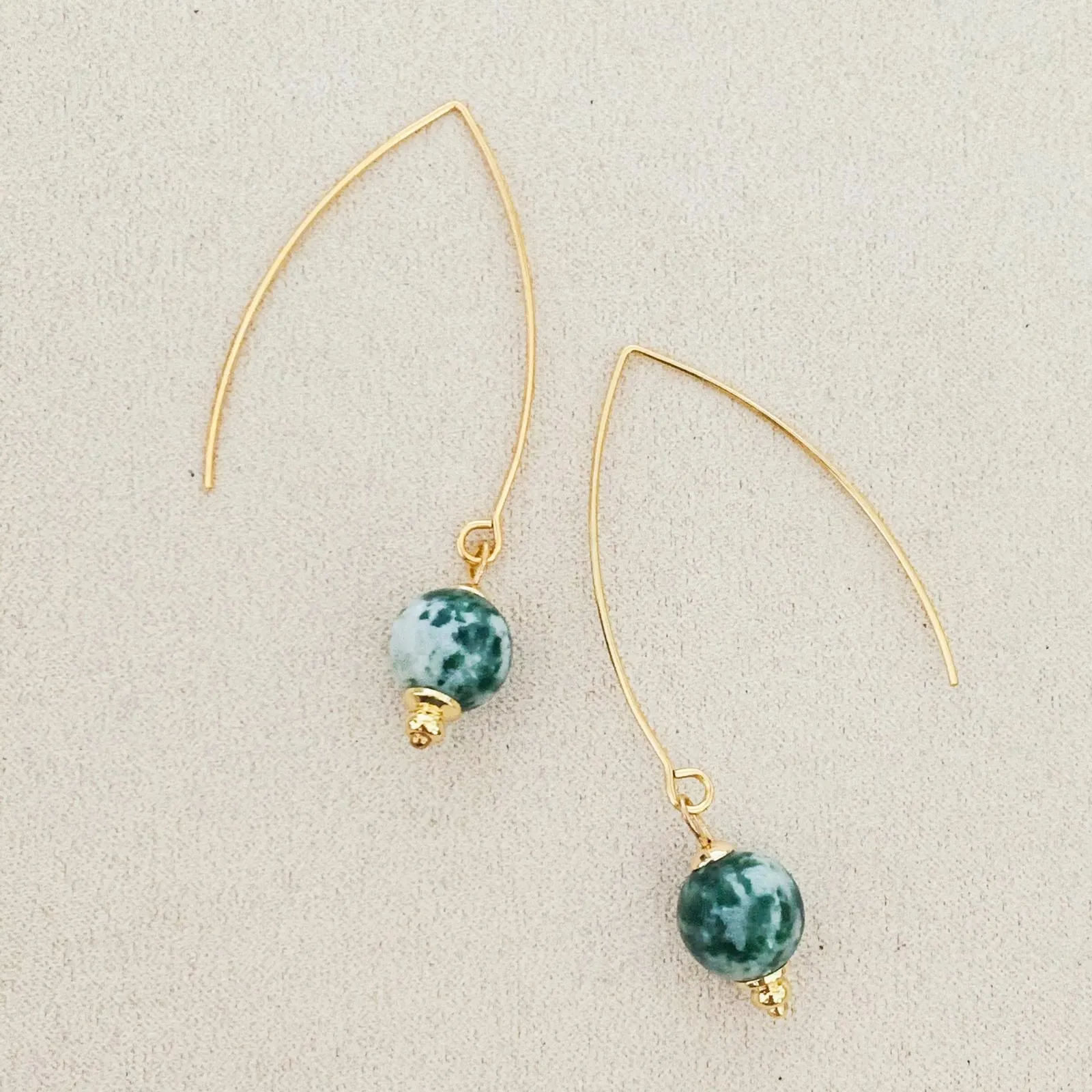 Green Dot Jade Dangly Earrings